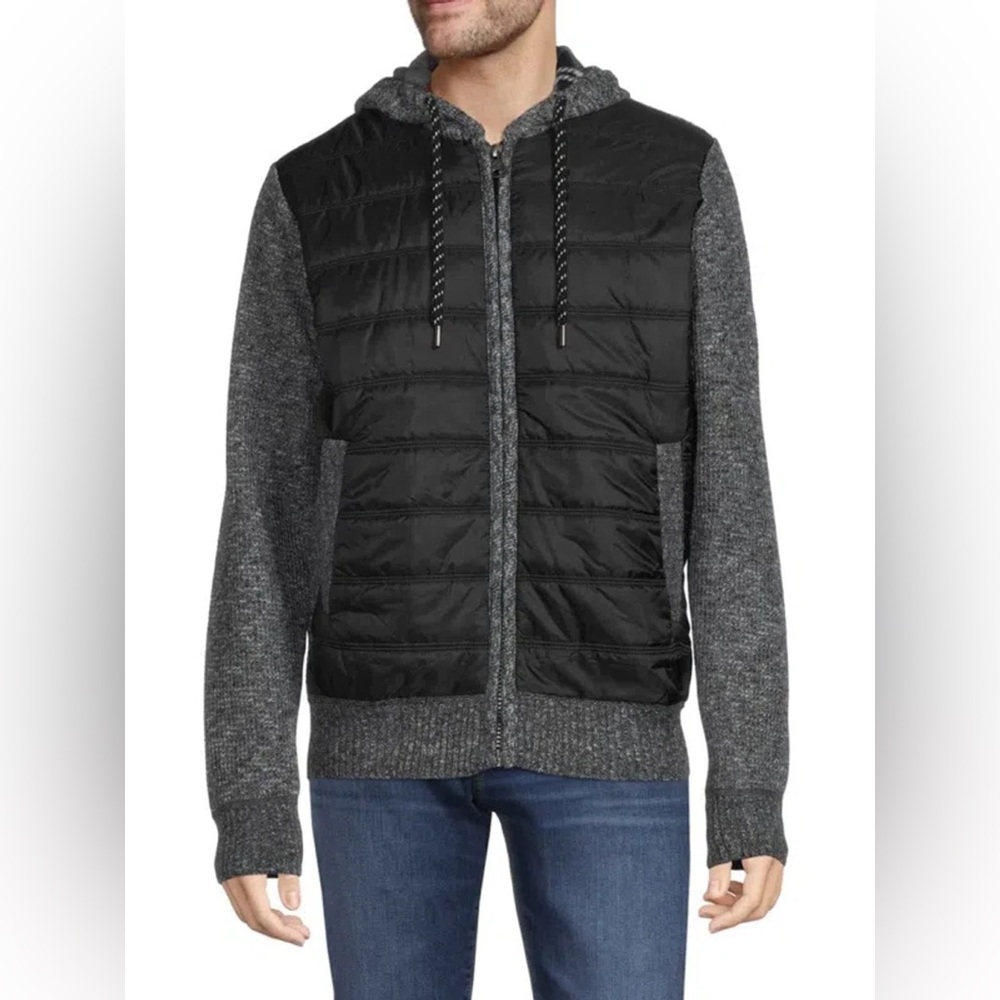 POINT ZERO by Maurice Benisti Textured Knit & Quilted Puffer Hooded Size L